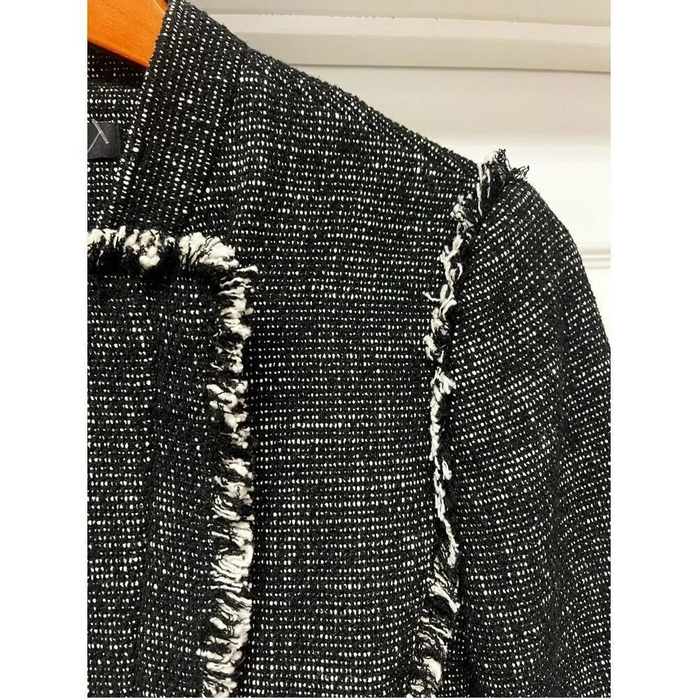 Ann Taylor Black Tweed Raw Hem Asymmetrical Jacket sz XS NWOT